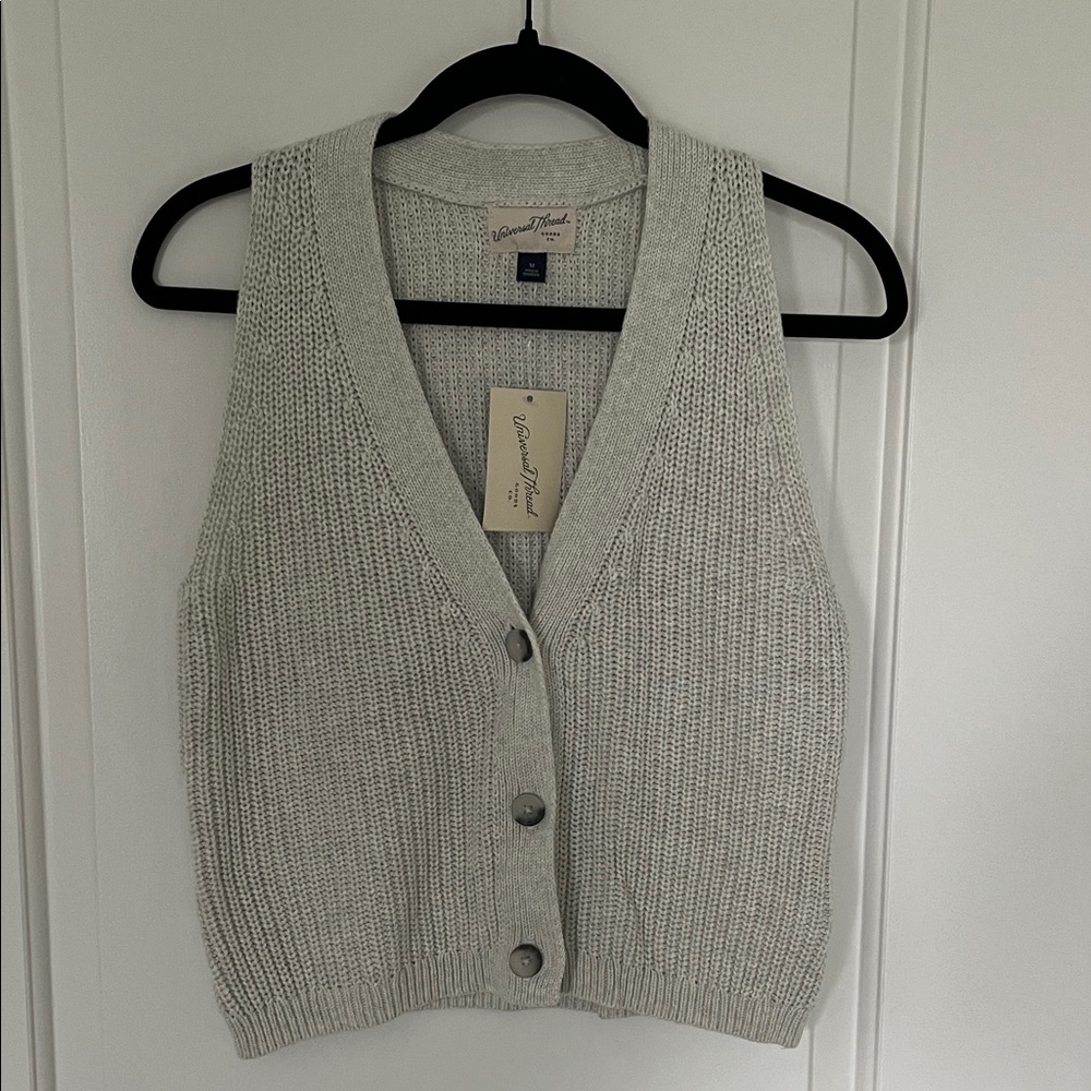 Universal Thread Cream V-Neck Knit Button-Front Sweater Vest - Picture 1 of 3